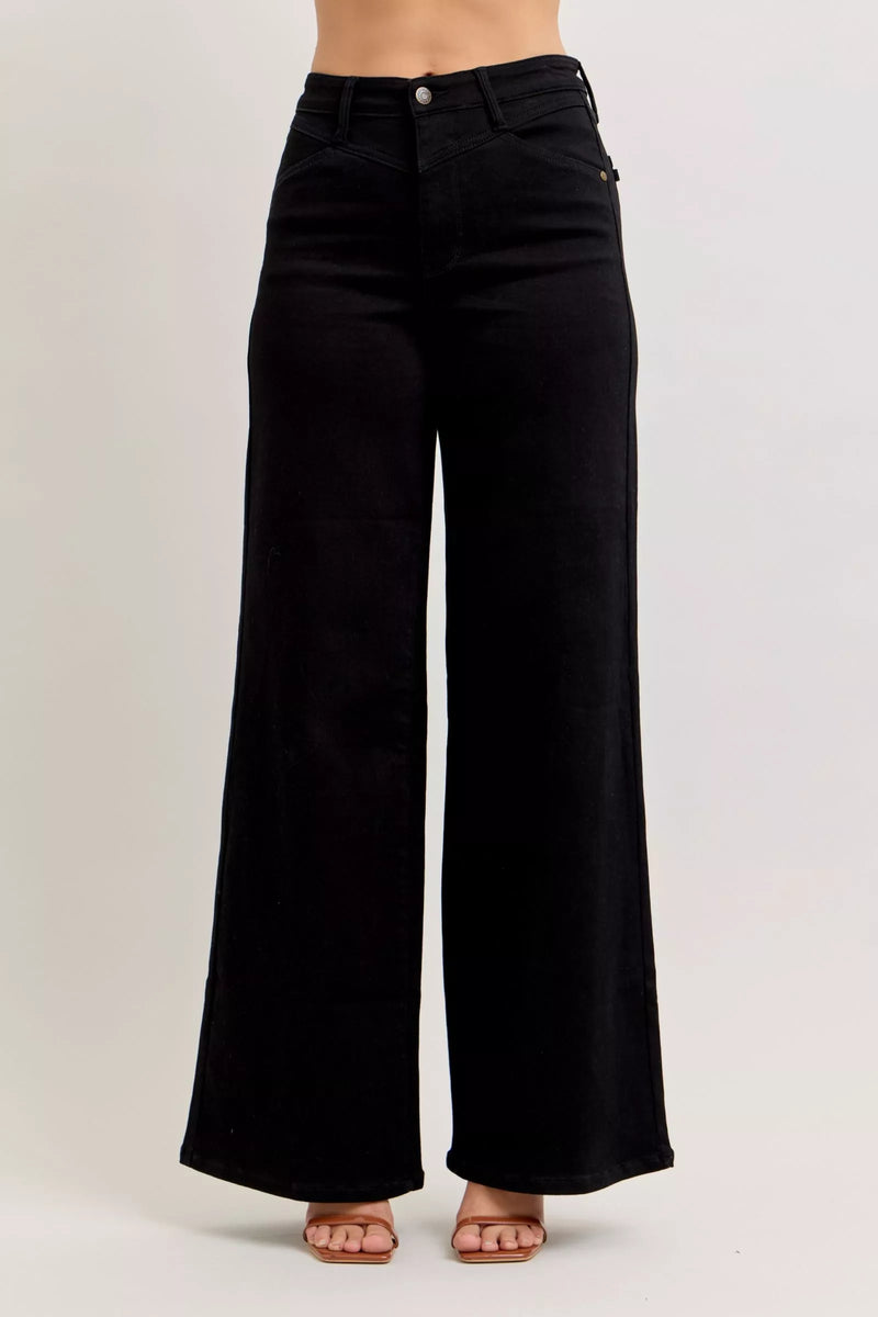 Judy Blue high waisted black wide leg jeans front view