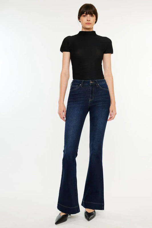 Kancan High Rise Slim Flare Jeans – Dark Wash Stretch Denim Dark - Fashorio
