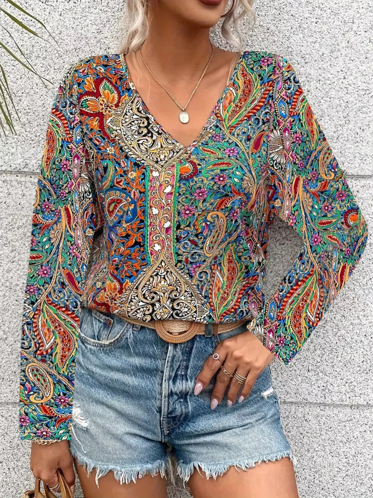 Orange paisley print top styling