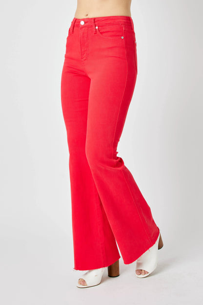 Judy Blue Full Size Hw Tummy Control Garment Dyed Flare Jeans Plus Size - Fashorio