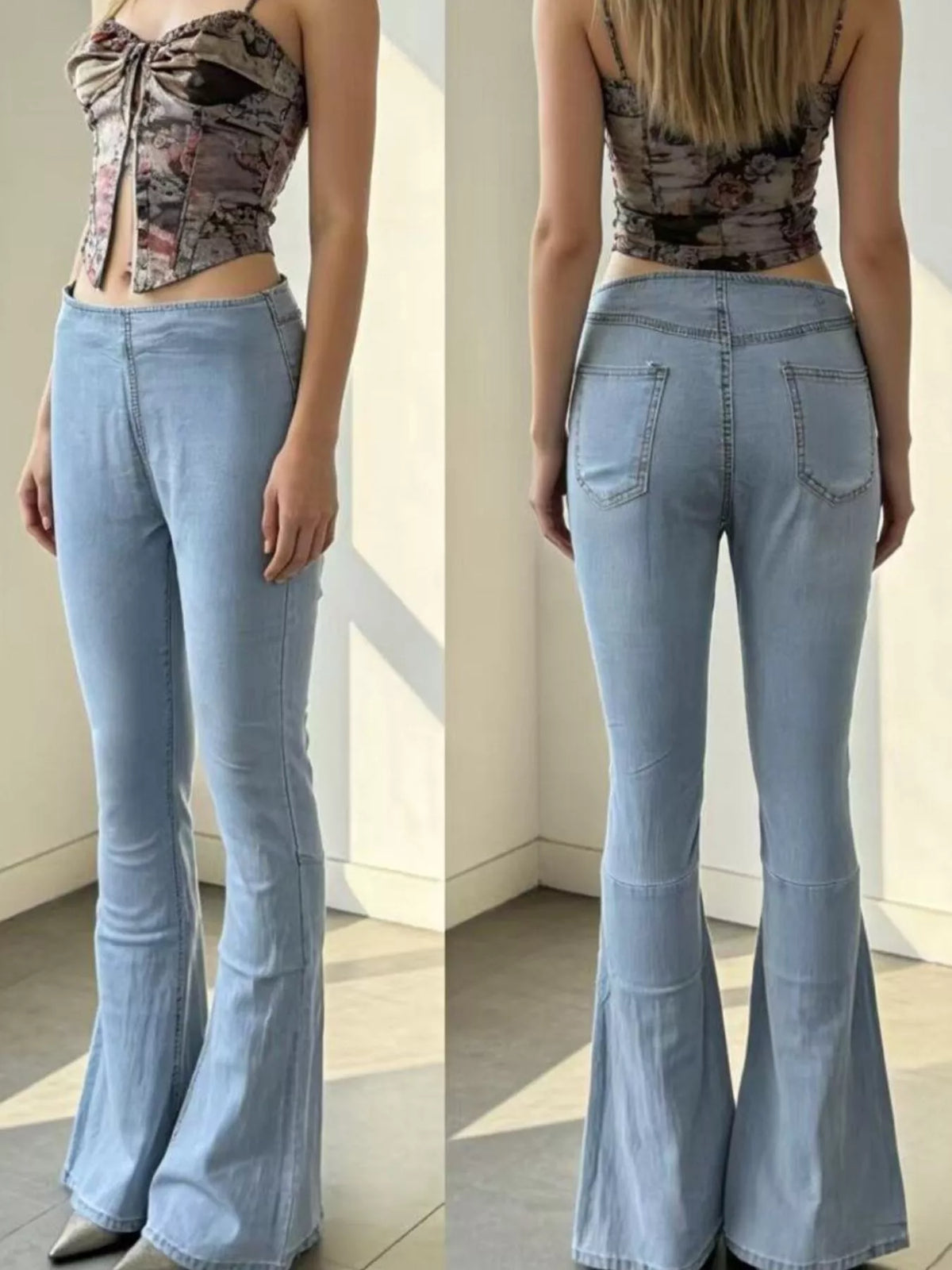 Full length high waisted flare jeans