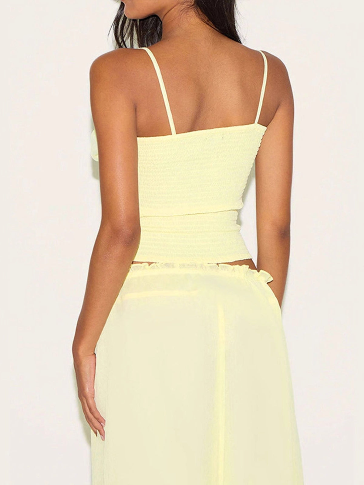 Apricot smocked skirt set back view