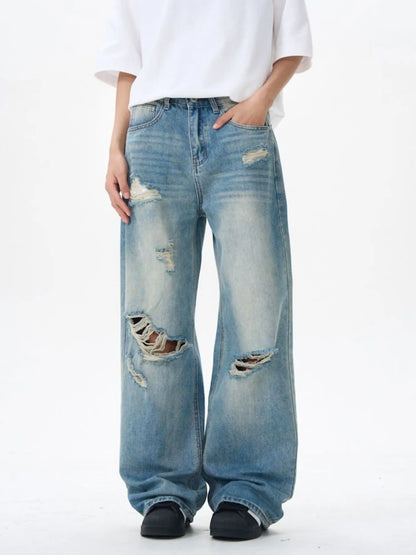 Men's Distressed Wide Leg Jeans - Fashorio