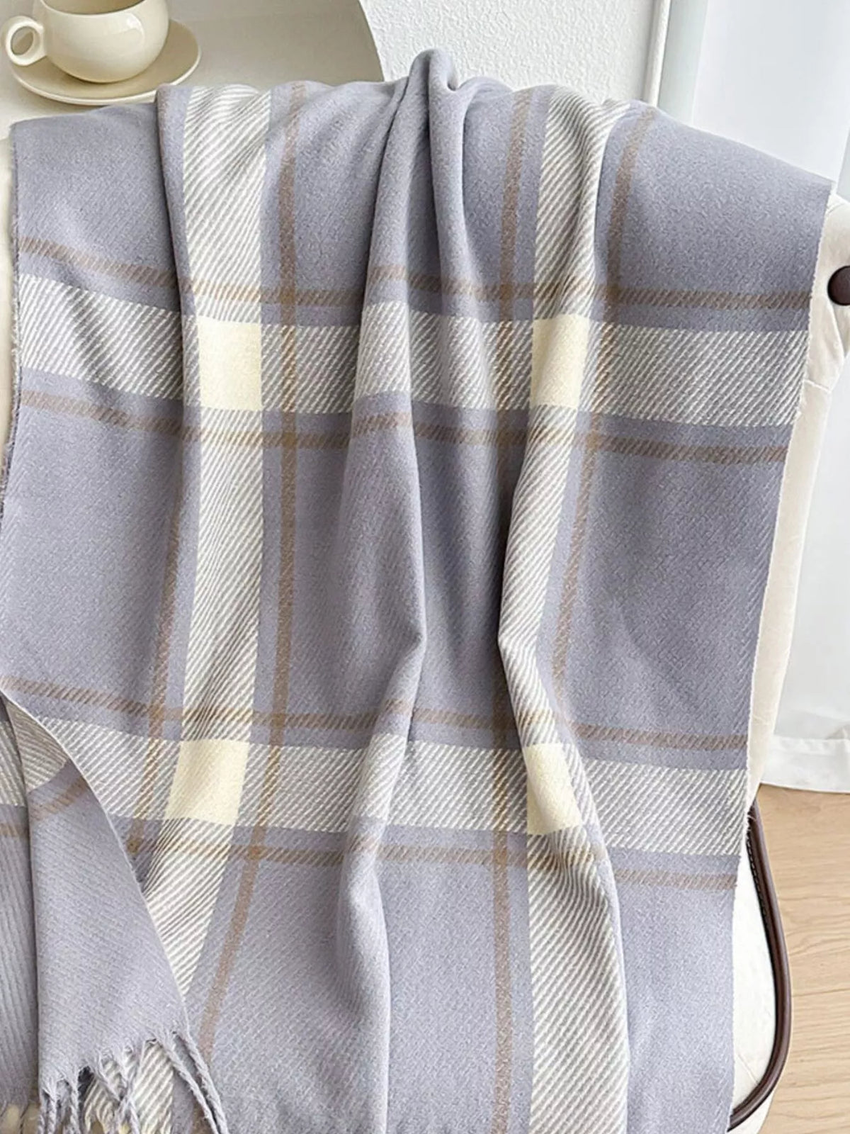 Classic Plaid Pattern Tassel Winter Scarf, view 7