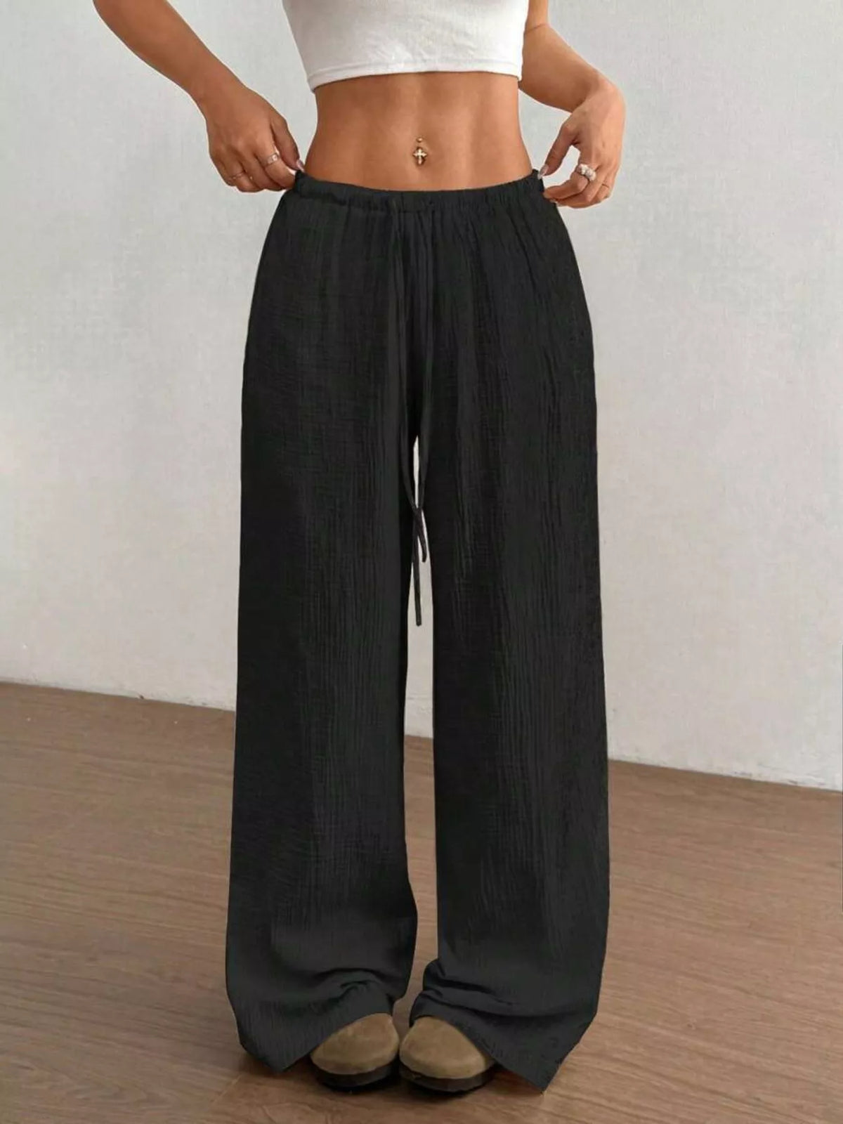 Cotton wide leg pants full outfit view
