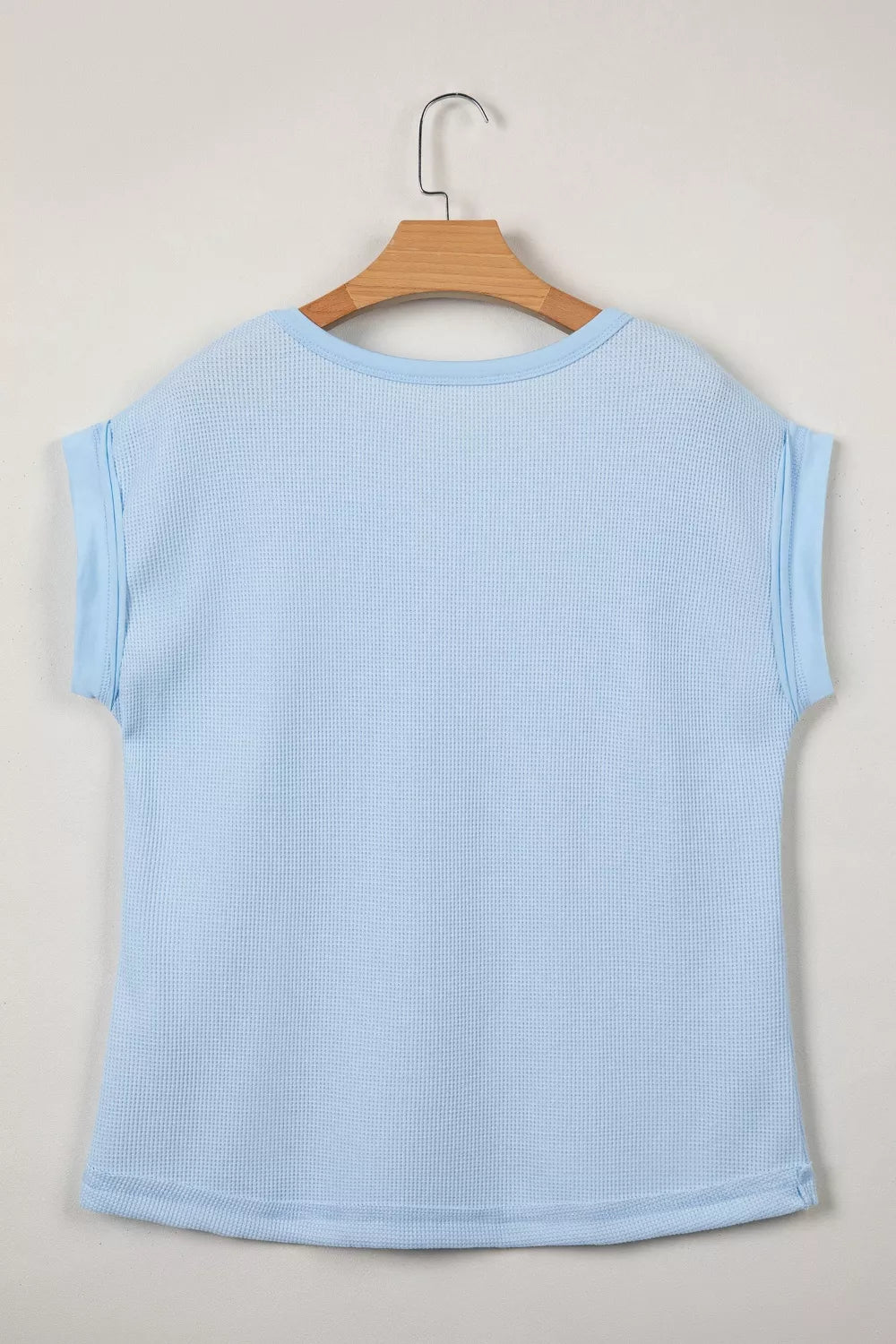 Light blue waffle knit pocket tee detail view