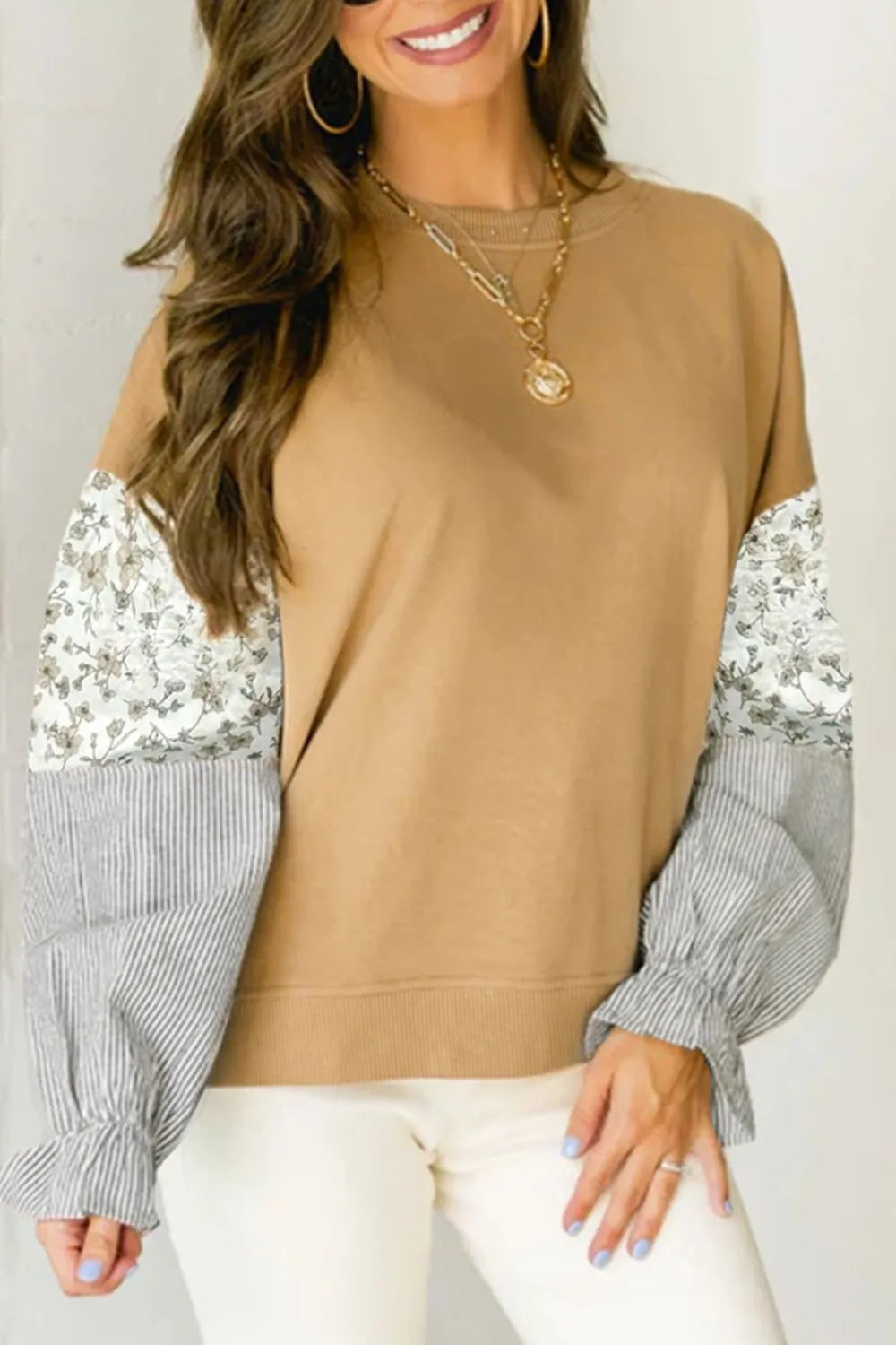 Color Block Long Sleeve Sweatshirt - Fashorio