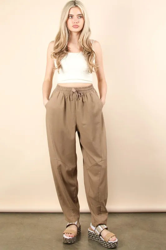 VERY J Solid Barrel Comfy Woven Pants - Fashorio