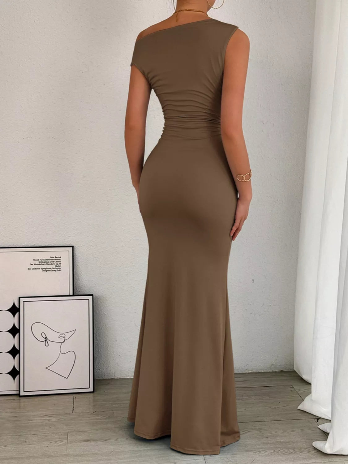 One shoulder ruched bodycon maxi dress final view