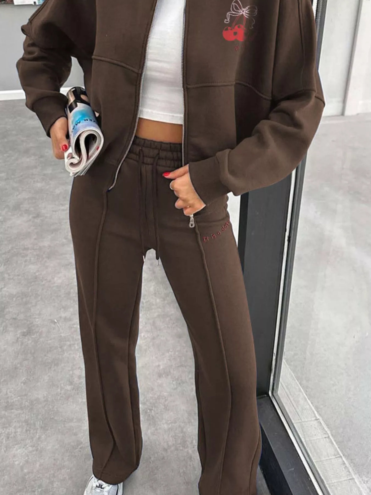 Zip Up Dropped Shoulder Jacket and Pants Set, view 22