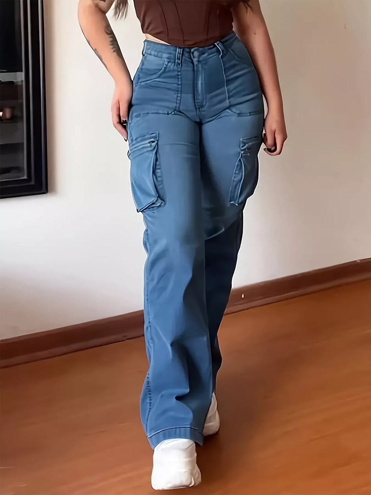 Plus size cargo denim back view