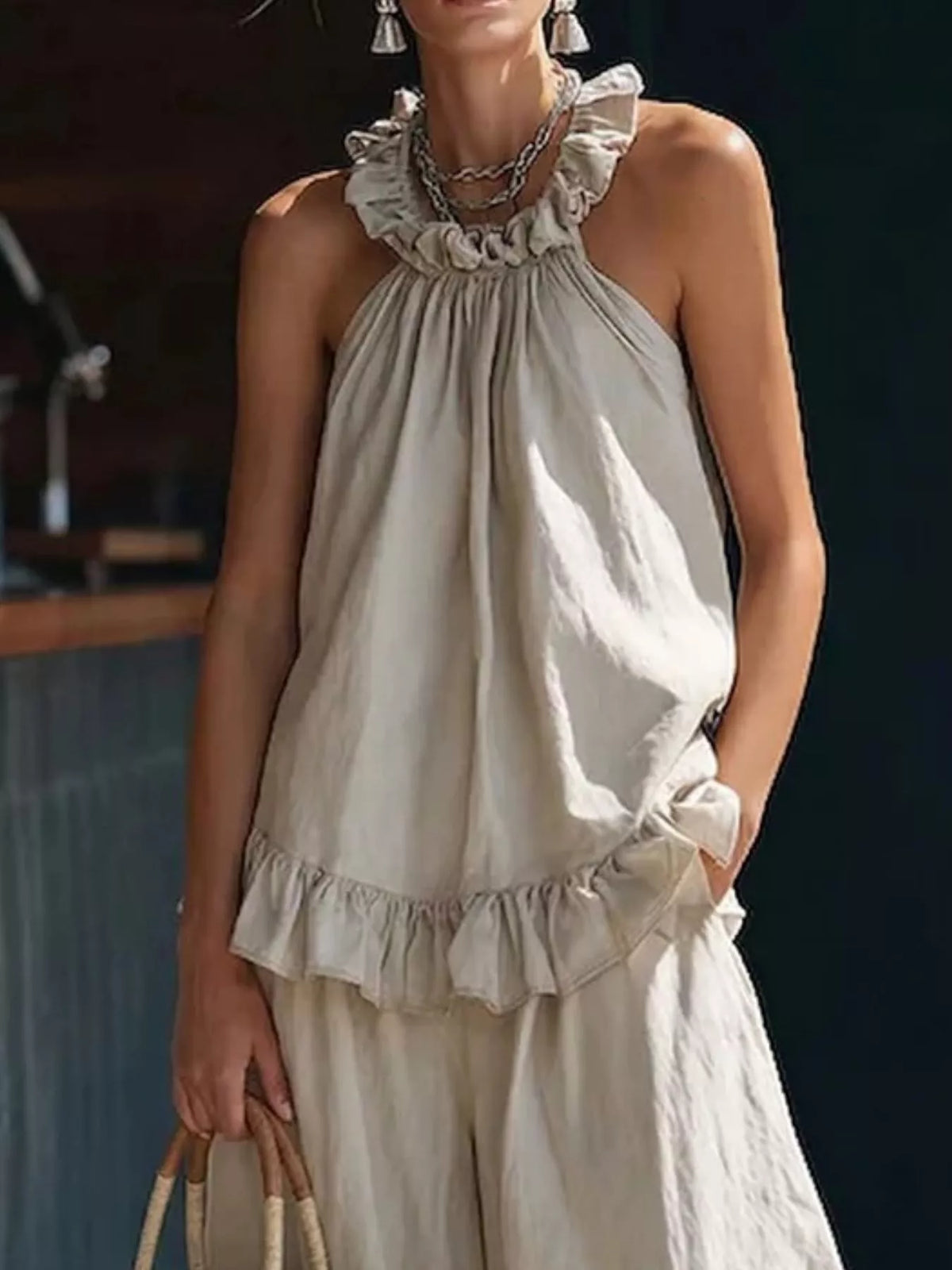 Wide leg pants set side view