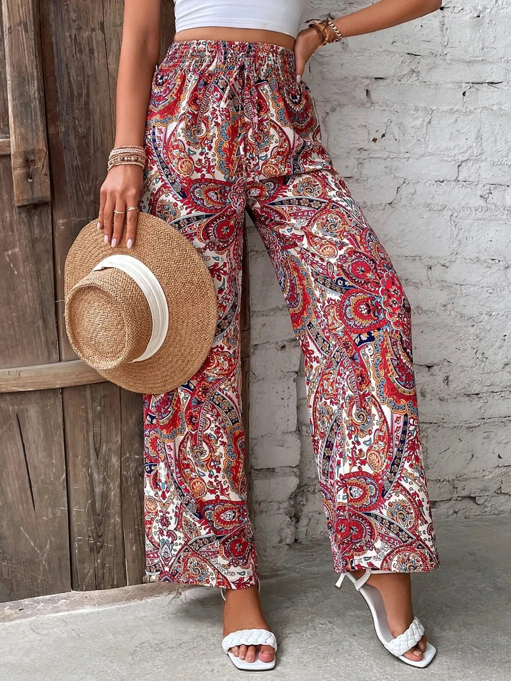 Printed Tie Waist Wide Leg Pants, view 22