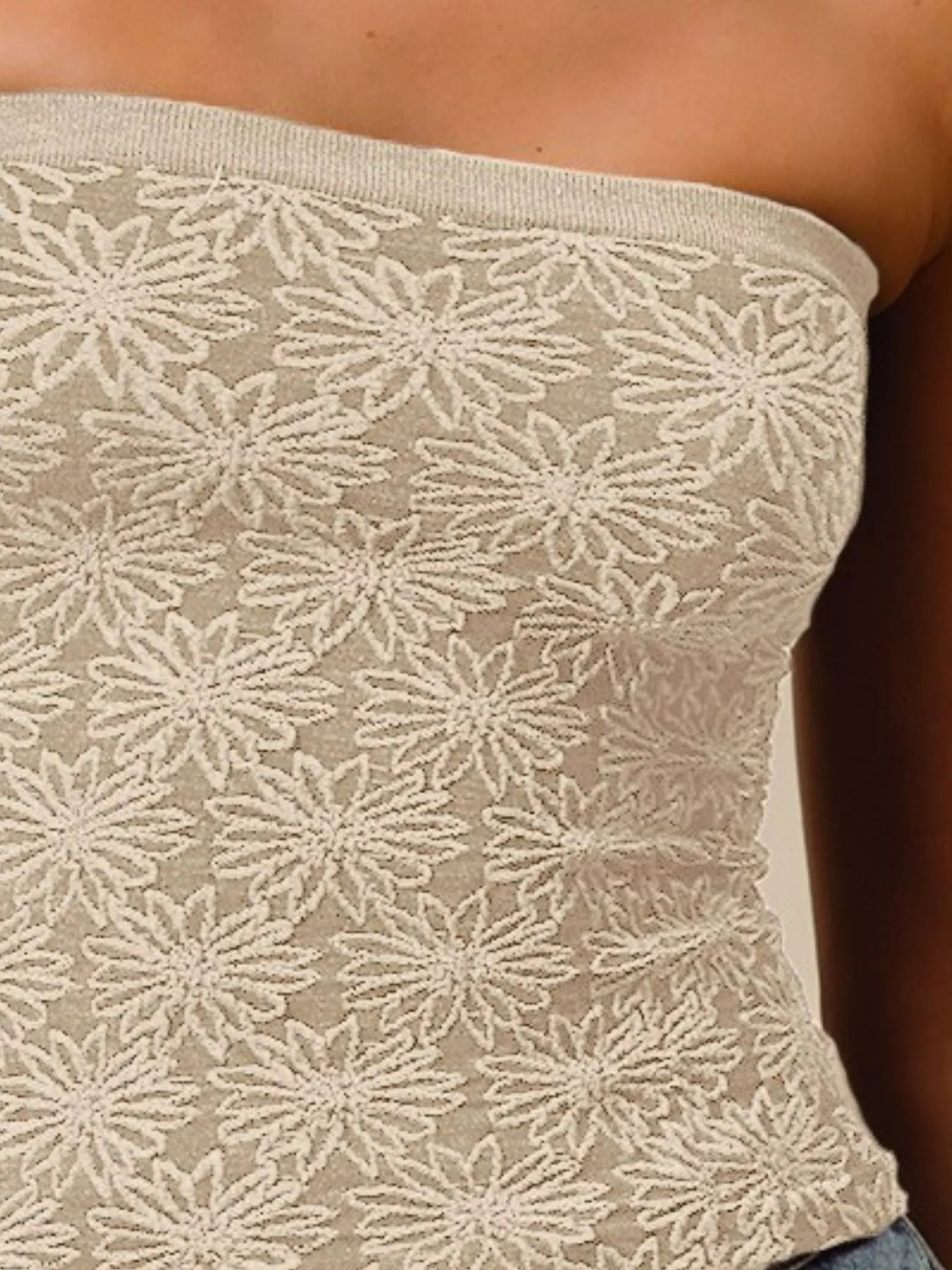 SO ME Jacquard Floral Two Tone Seamless Tube Top - Fashorio