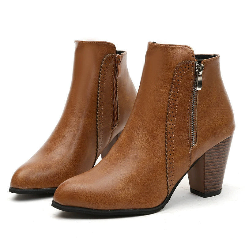 PU leather block heel boots side profile