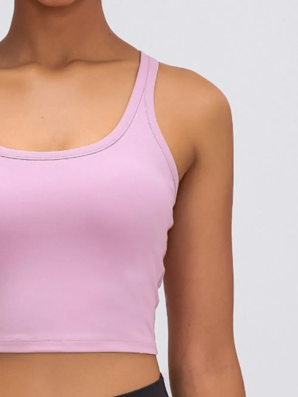 scoop neck padded active tank paired with leggings