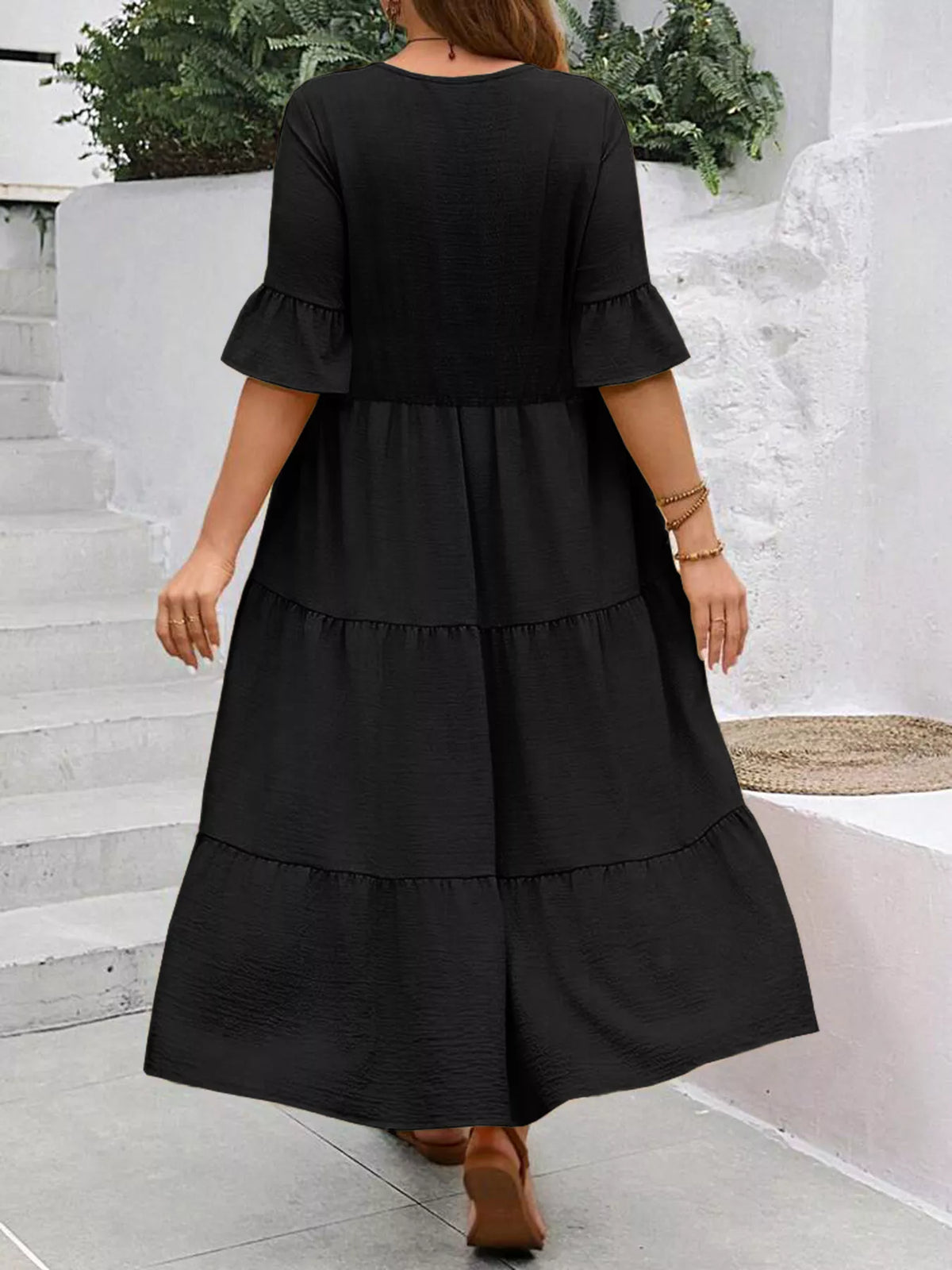 Tiered midi dress back view