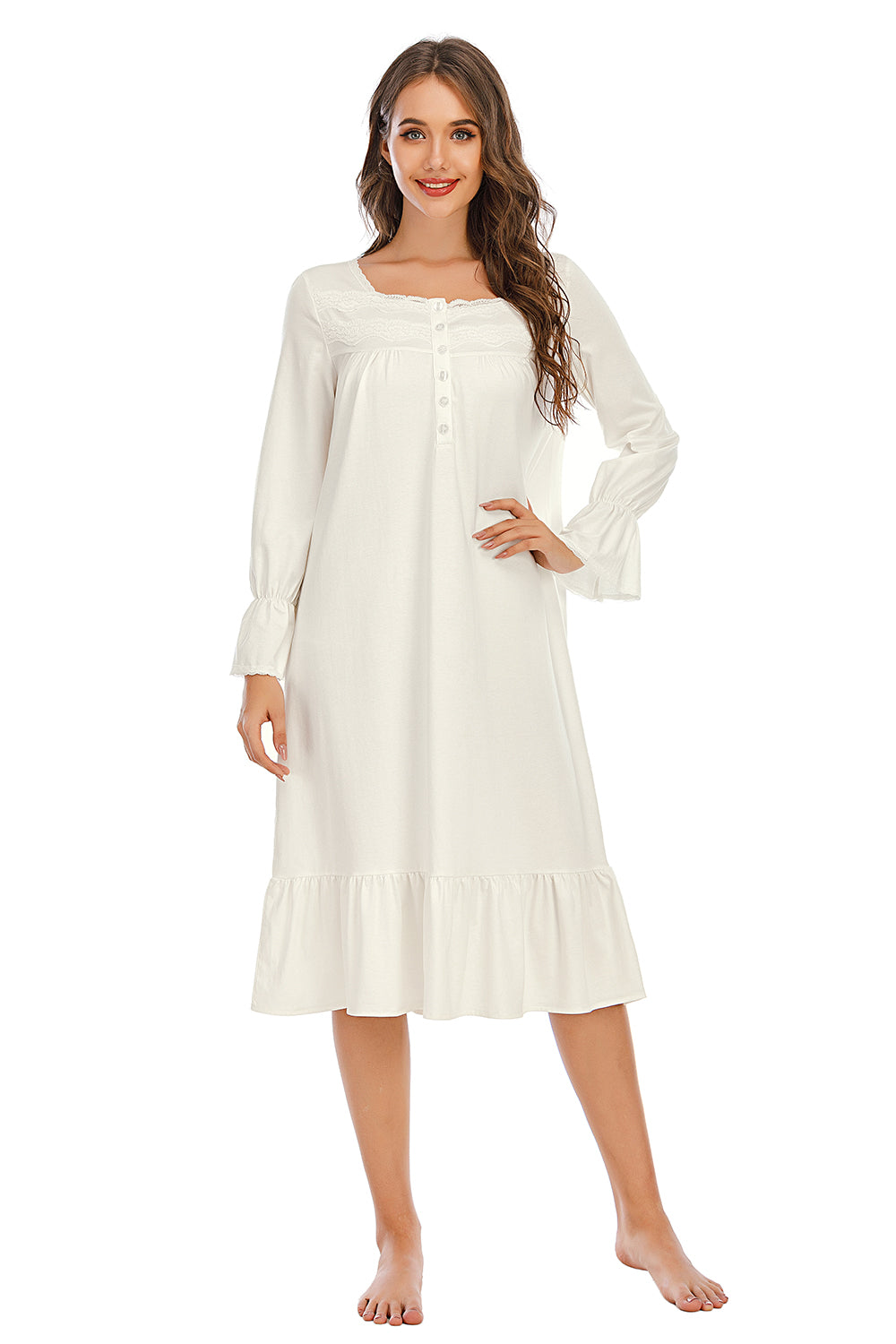 Flounce Sleeve Ruffle Hem Night Dress - Fashorio