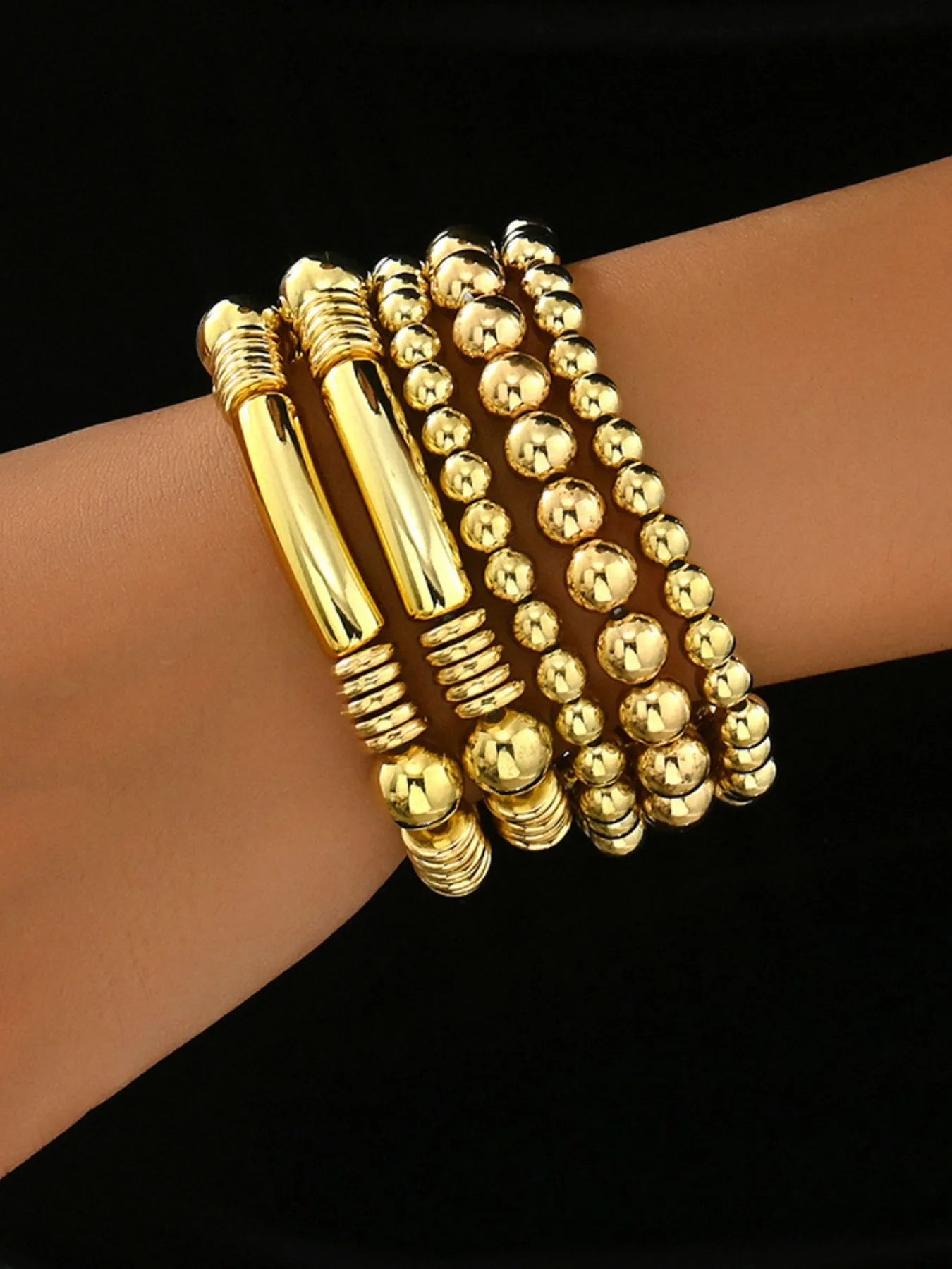 5 Piece Stainless Steel Beaded Bracelet - Fashorio