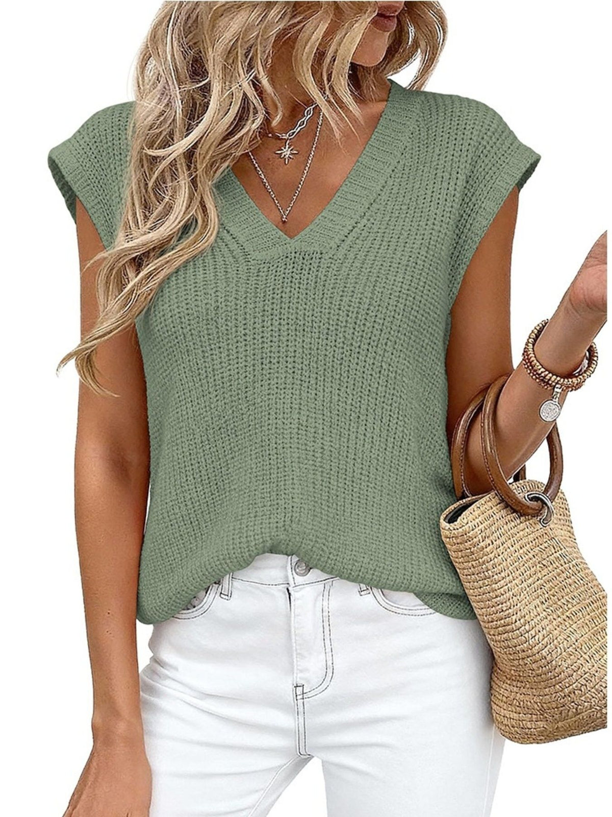 V Neck Knit Sweater Vest, view 20