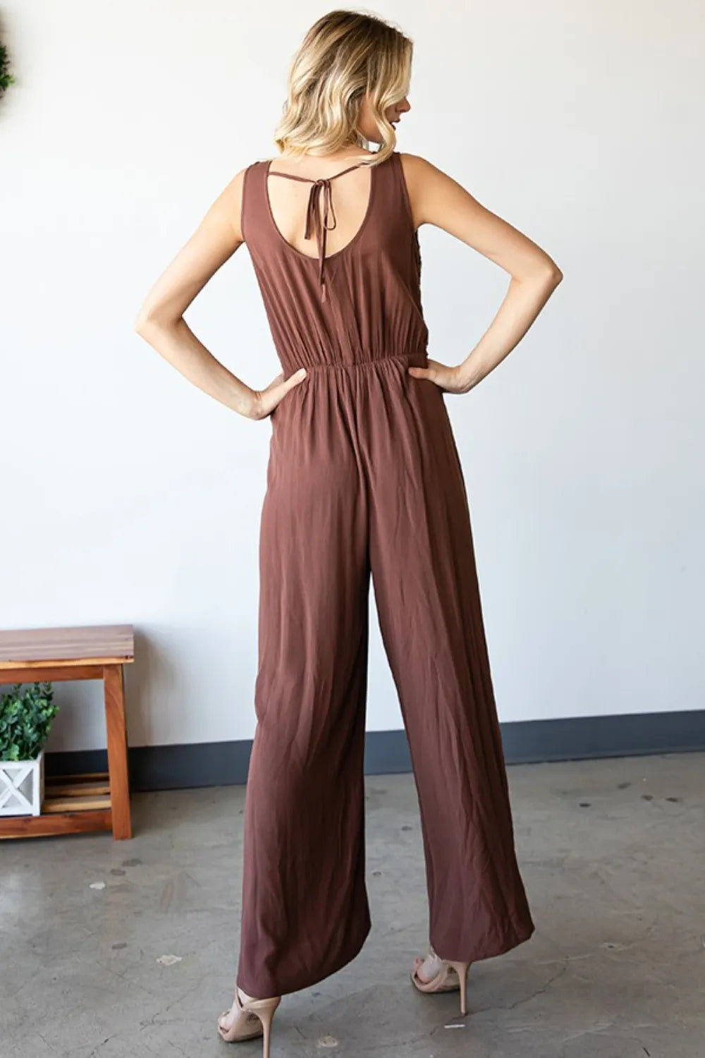 Tie Back Sleeveless Slit Wide Leg Jumpsuit side view