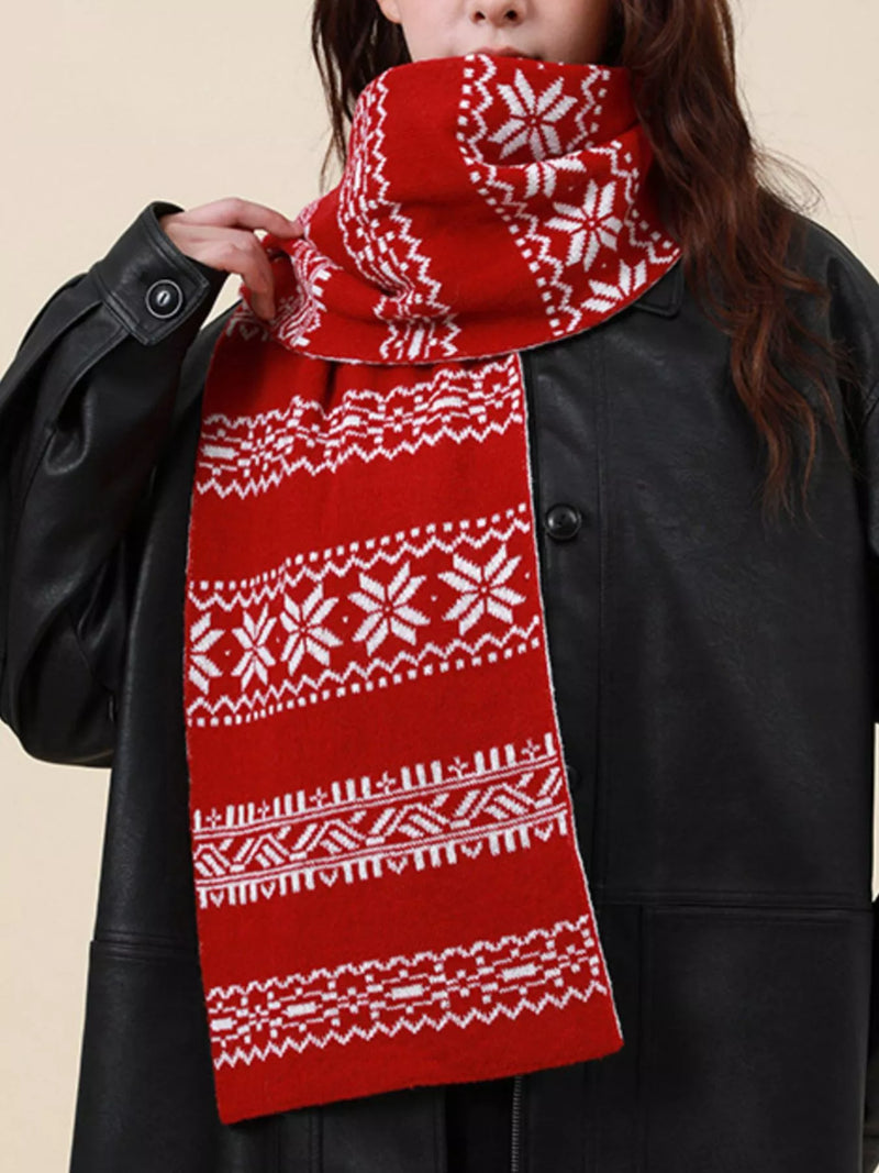 Christmas snowflake knit scarf front view