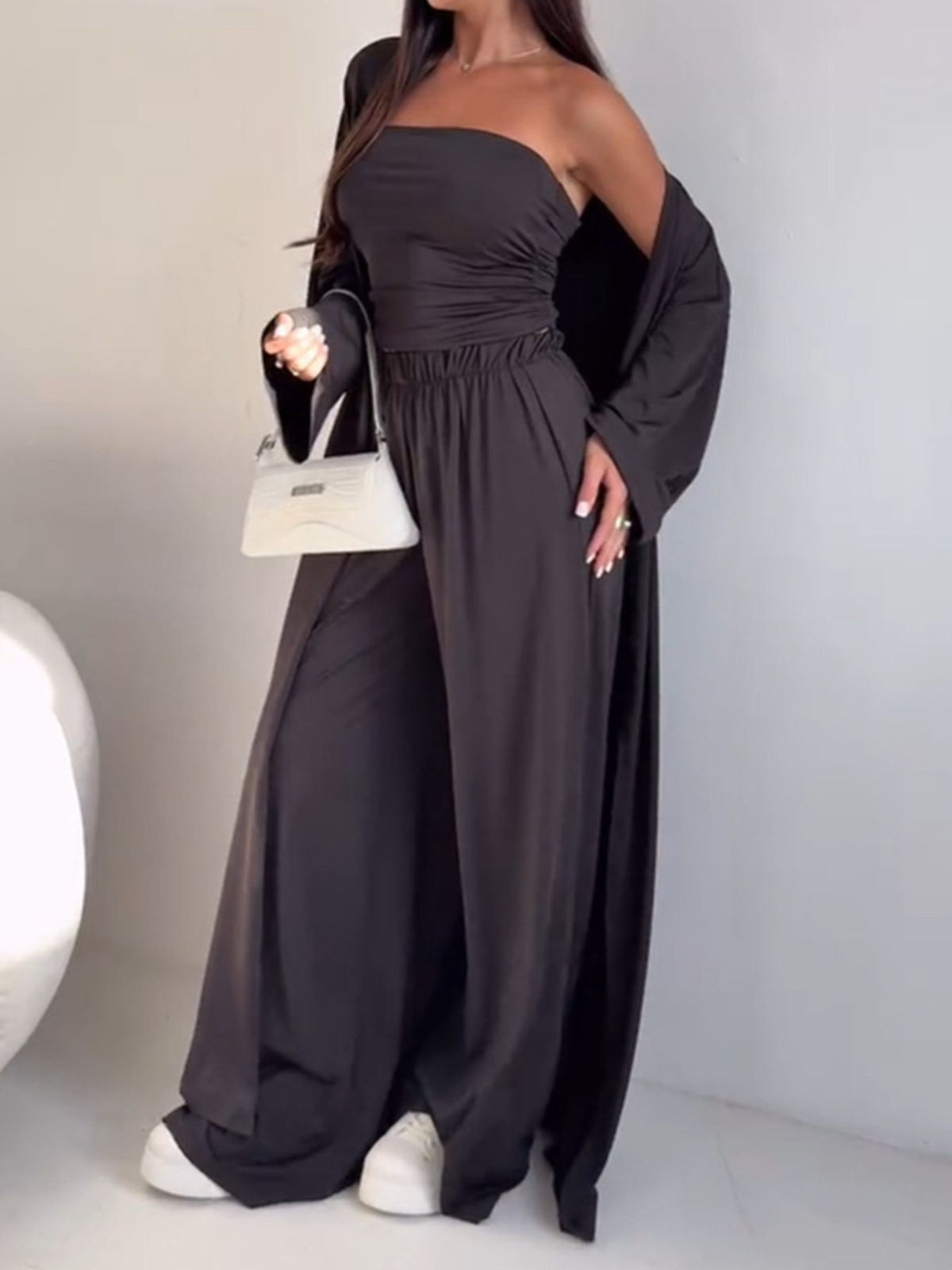 Tube Top Cardigan and Pants Three Piece Set, view 6
