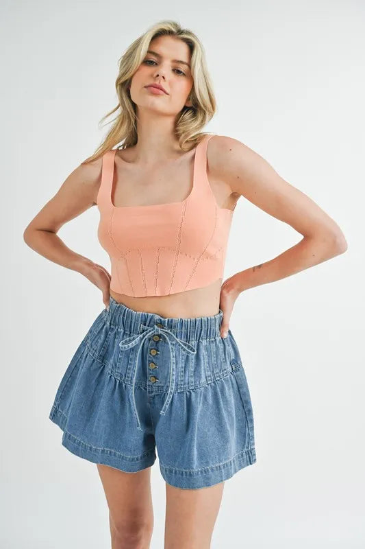 Corset Design Detail Crop Knit Top back view