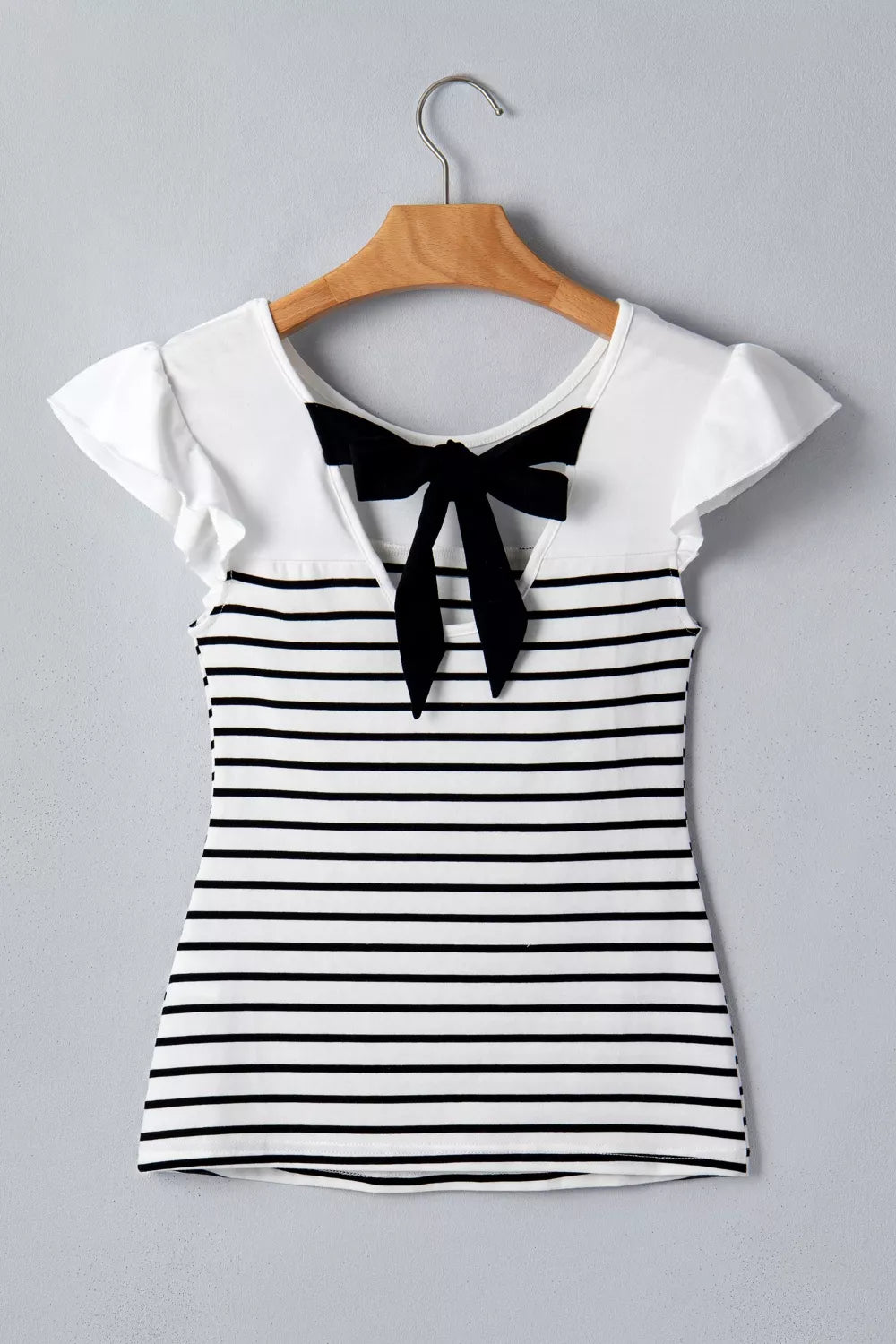 Cotton blend striped tank top shown full length on model