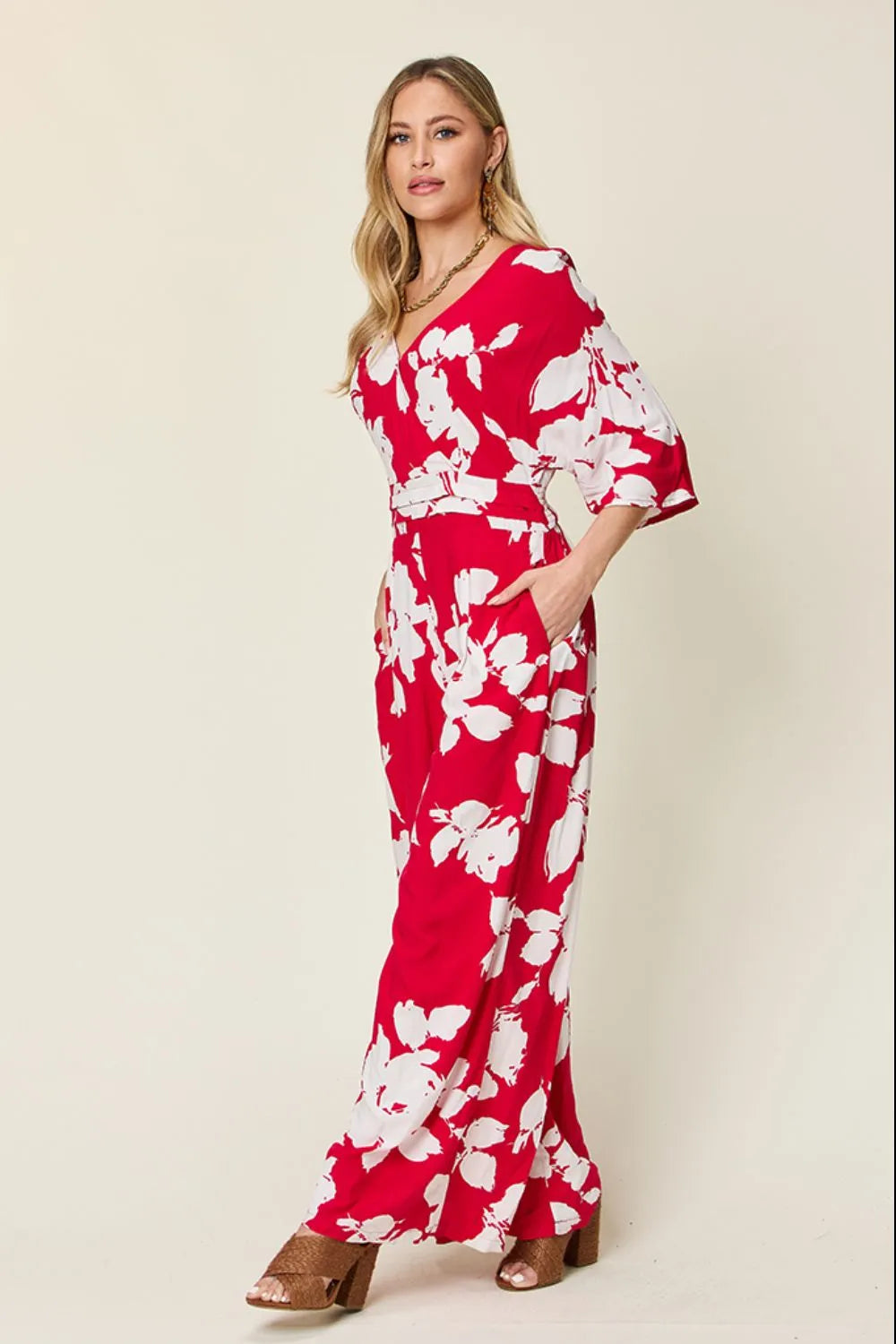 Printed jumpsuit neckline detail