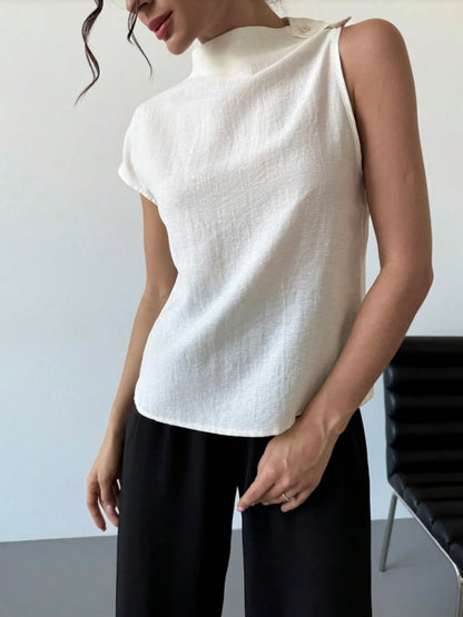 Mock Neck Solid Color Tank White - Fashorio