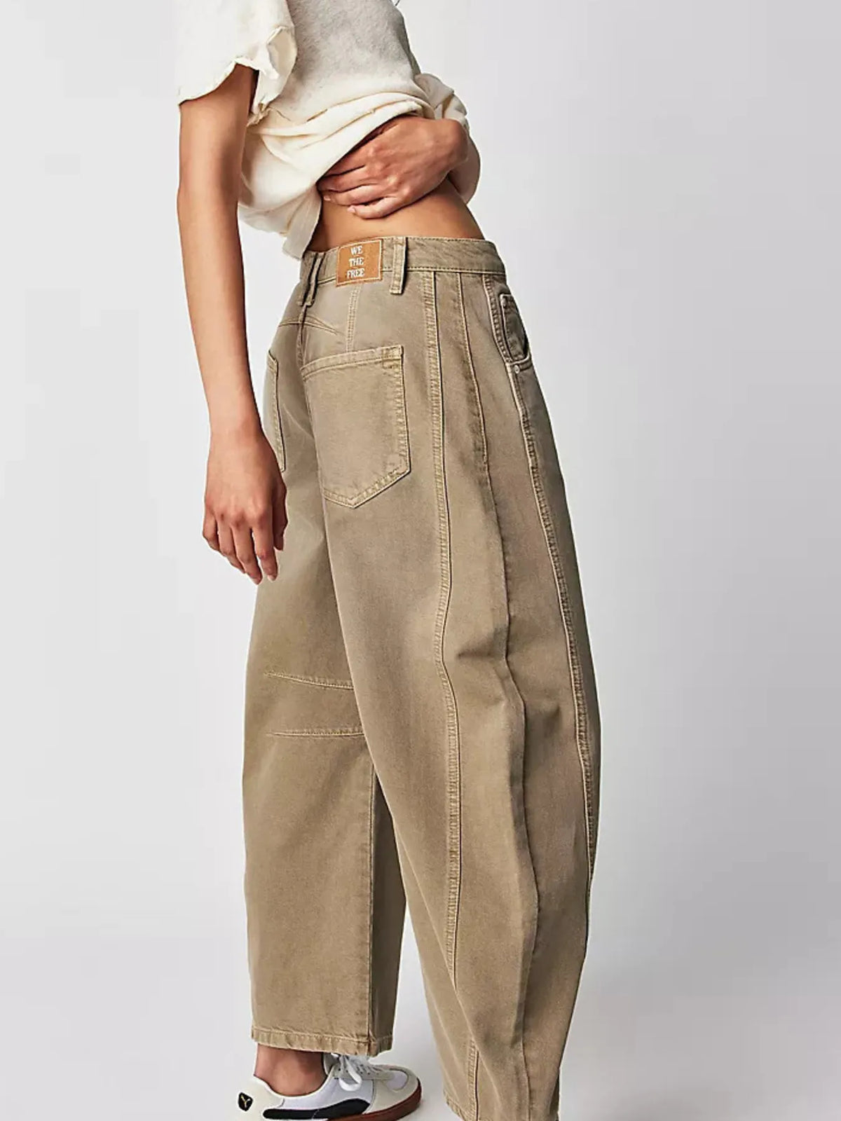 Relaxed wide leg denim jeans side view