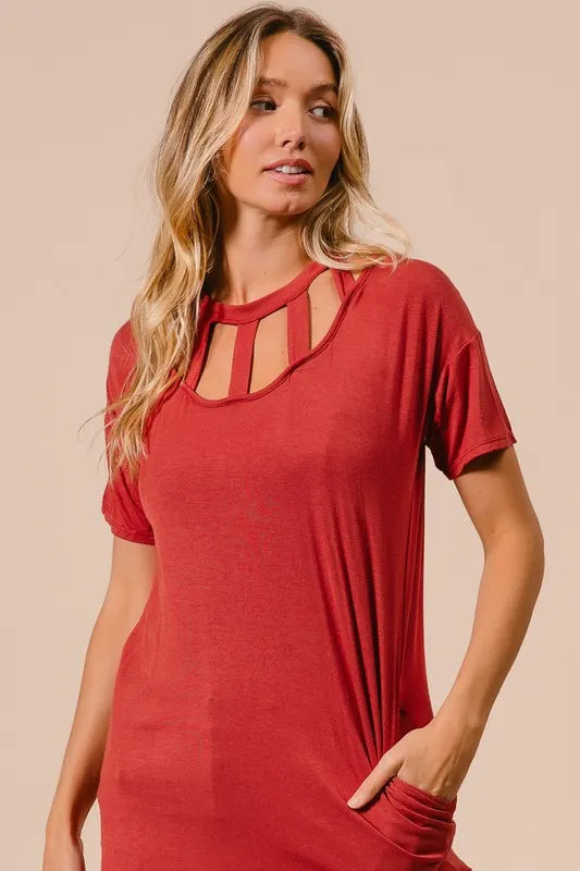 Front Cut Out Tee Mini Dress in Ginger view 9