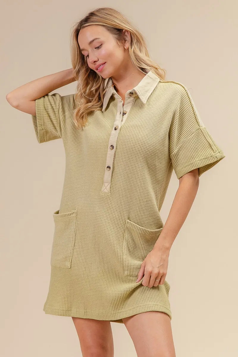 Dip Dye Mineral Wash Knit Dress in Sage styled look