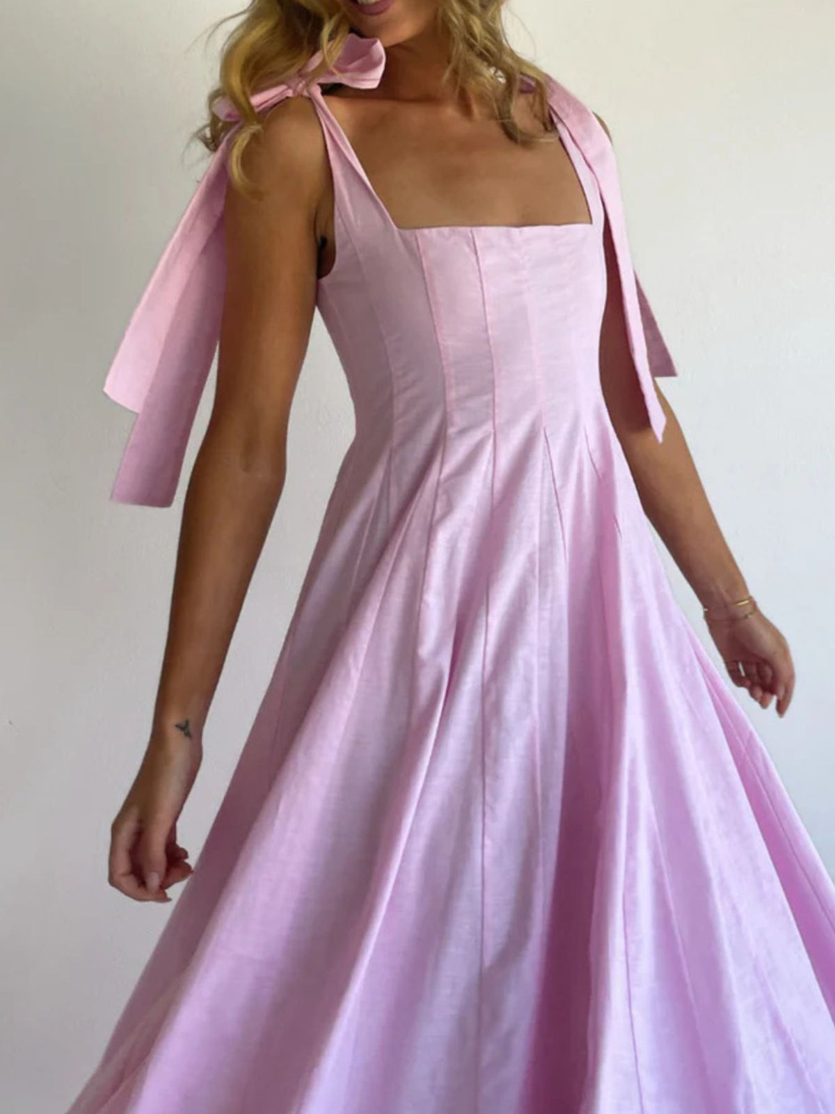 Gradient tie shoulder maxi dress sleeve detail
