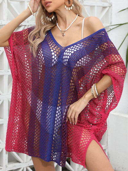 Rainbow Gradient Crochet Beach Cover Up - Fashorio