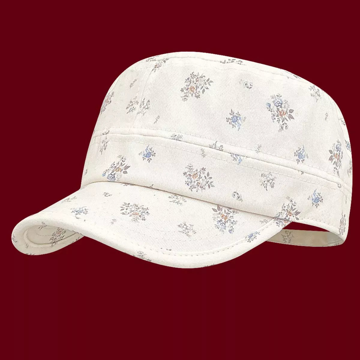 Side view of the flat top hat showing the level crown and brim