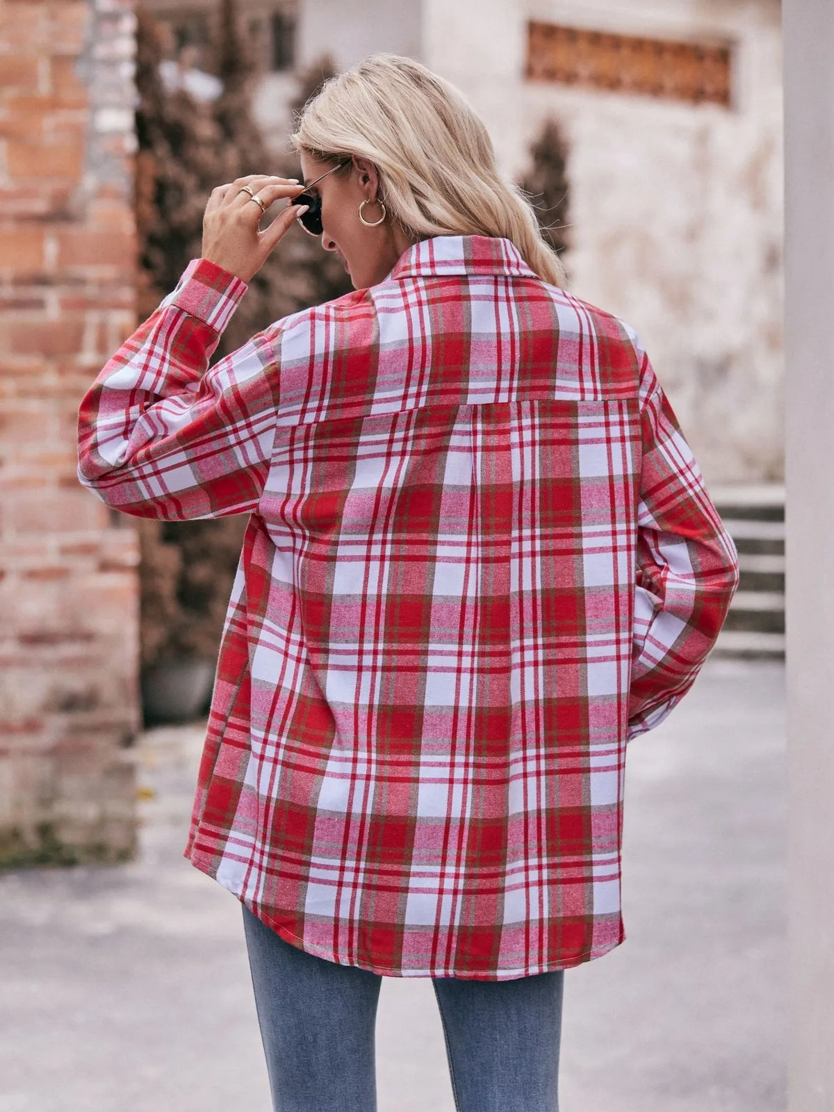 Plaid Long Sleeve Button Down Shirt, view 5