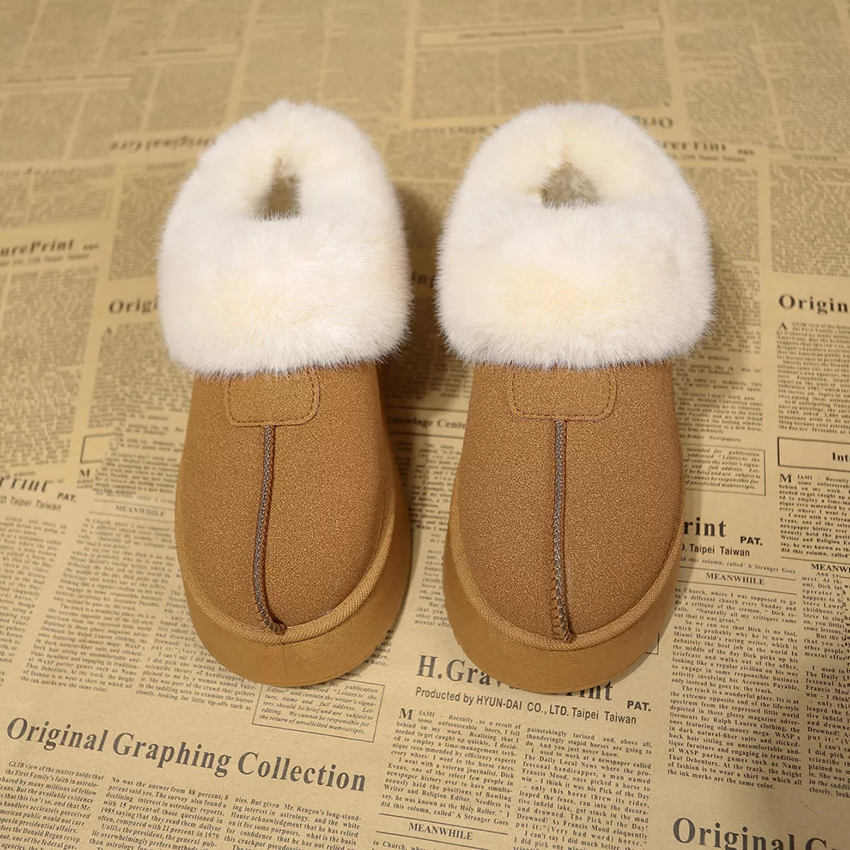 Fuzzy Platform Ankle Boots top down view
