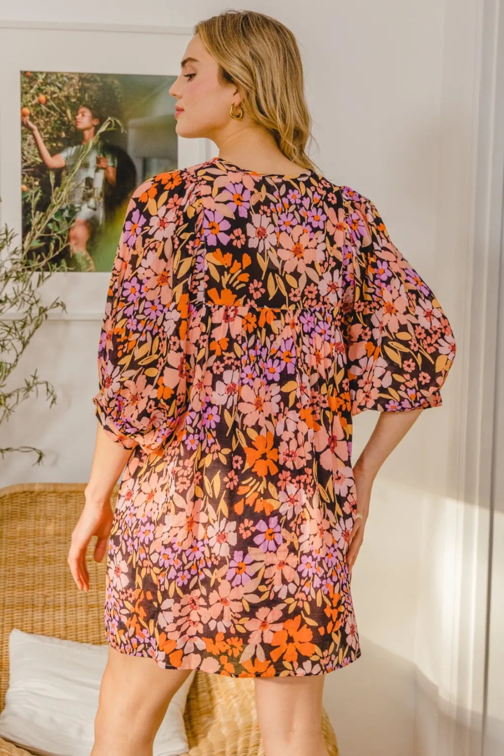 Floral Tied Neck Mini Dress back view