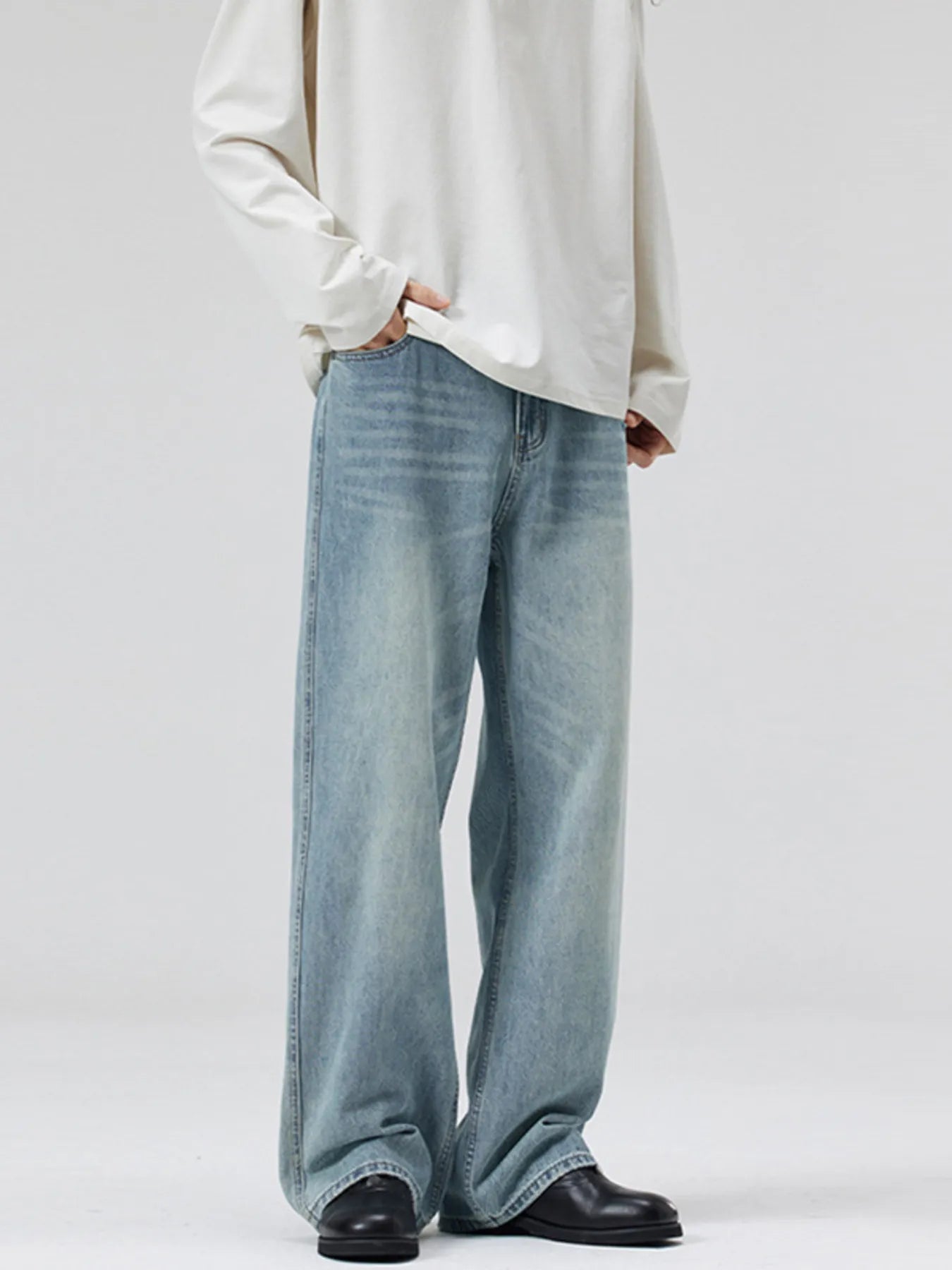 Men's Wide Leg Washed Jeans - Fashorio
