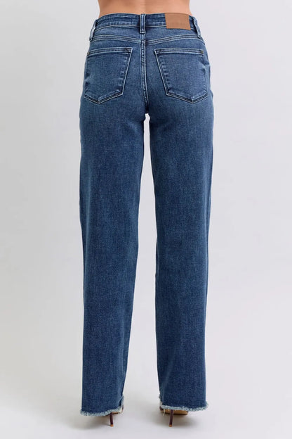 Judy Blue Full Size Raw Hem Mid Rise Jeans – Frayed Denim - Fashorio