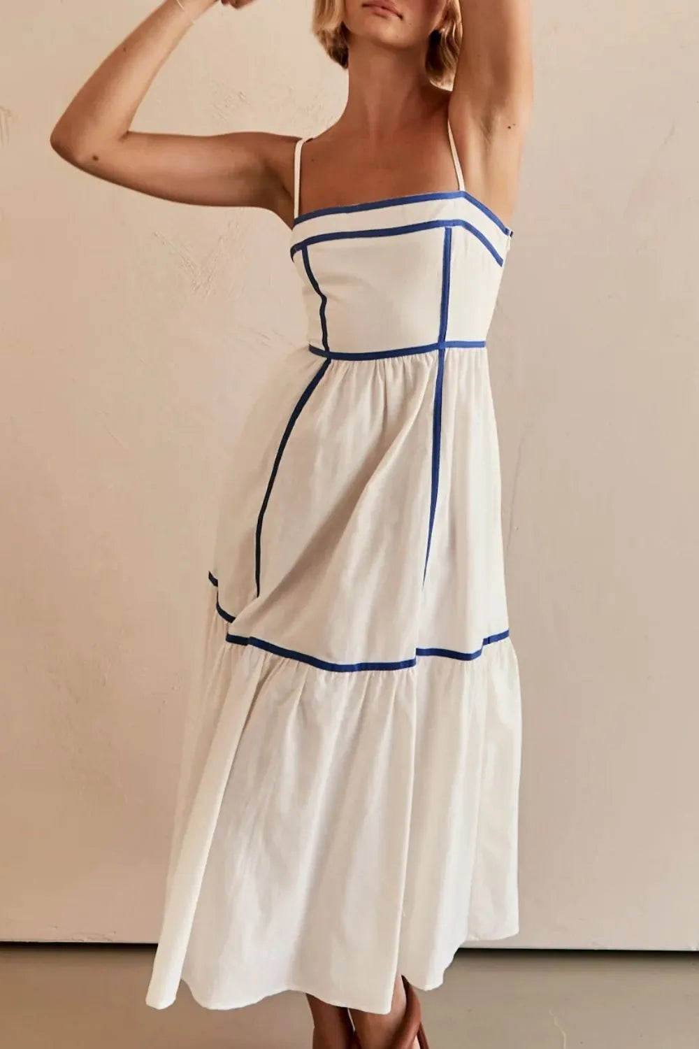 Contrast Trim Square Neck Midi Cami Dress, view 6
