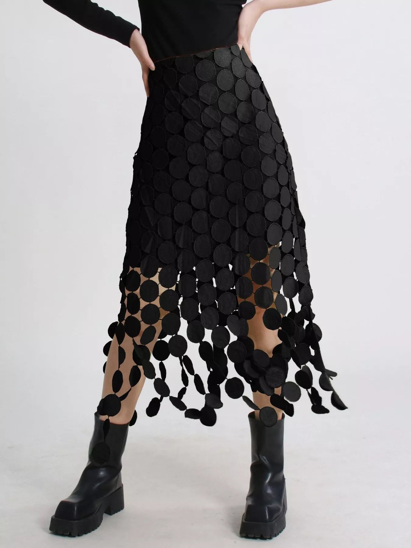 Fringe Midi Skirt Black - Fashorio