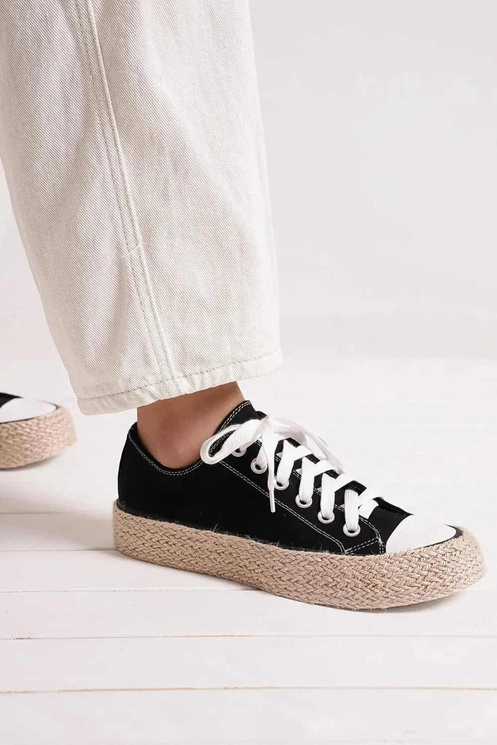 Beast Fashion Sneakers Beast Fashion Lace Up Woven Espadrille Sole Sneakers