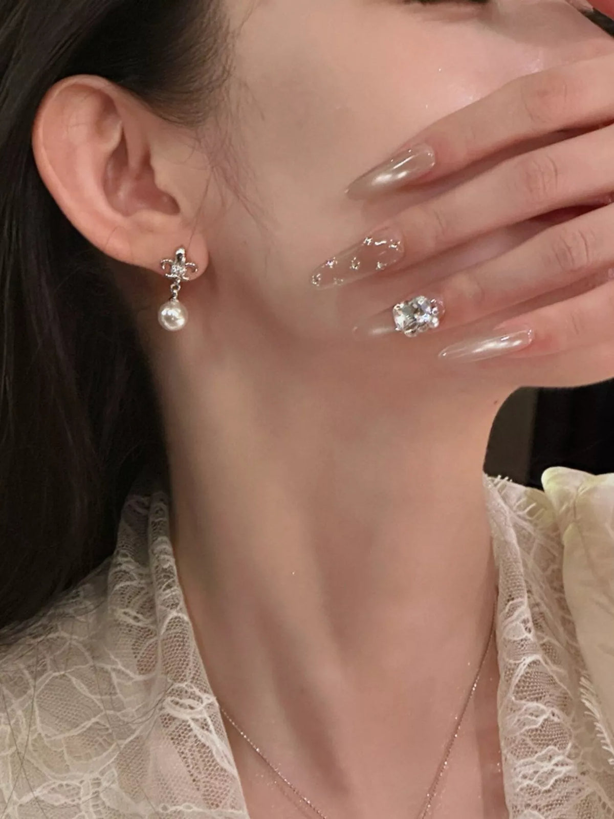 Pearl drop earrings back view