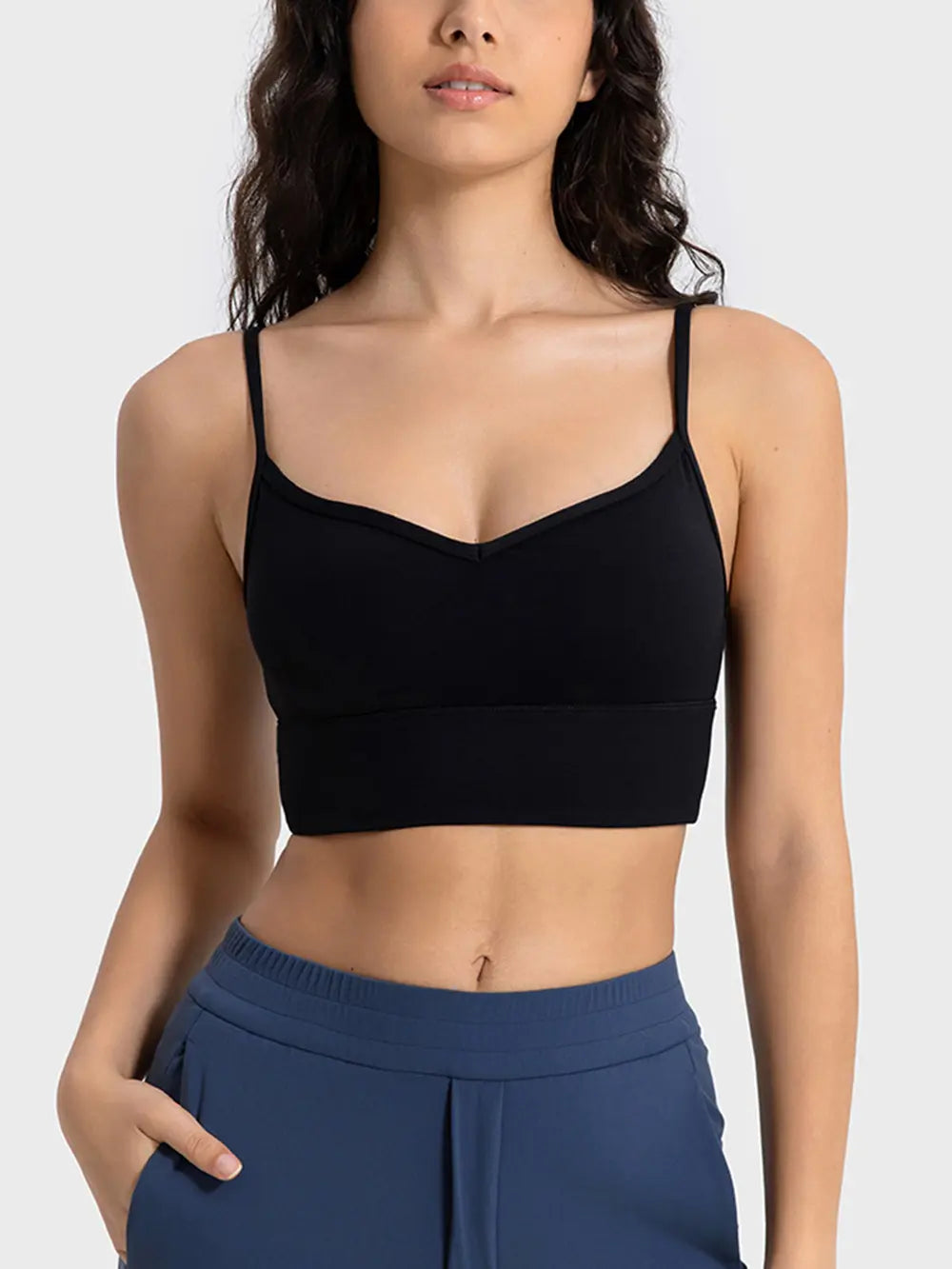 Millennia Spaghetti Strap Sport Bra Black - Fashorio