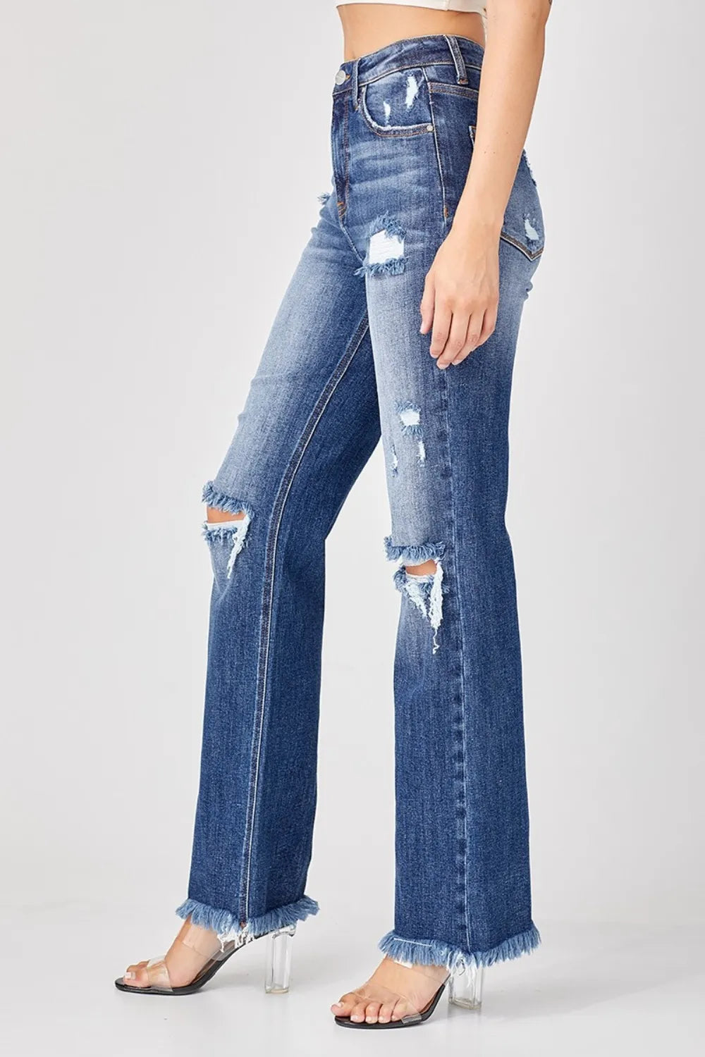Risen Full Size Raw Hem Distressed Straight Jeans – High Waist Denim - Fashorio