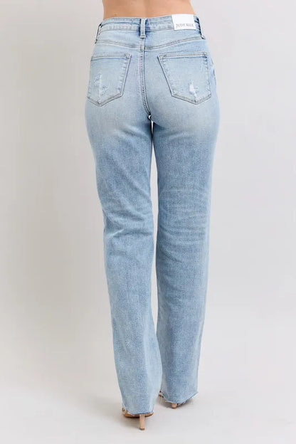 Judy Blue Full Size Mid Rise Light Wash Dad Jeans Plus Size - Fashorio