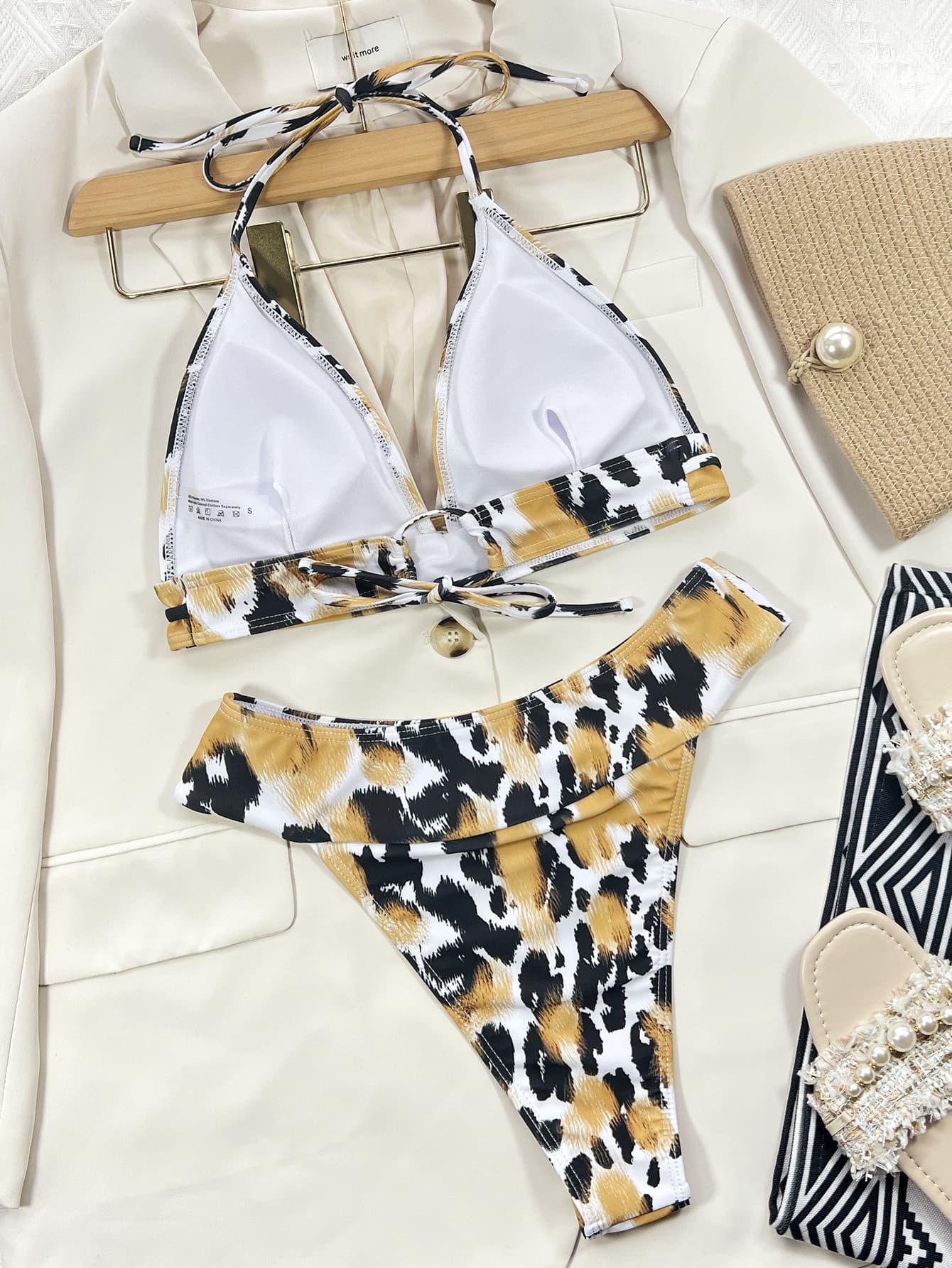 Animal Print Halter Neck Bikini Set - Fashorio